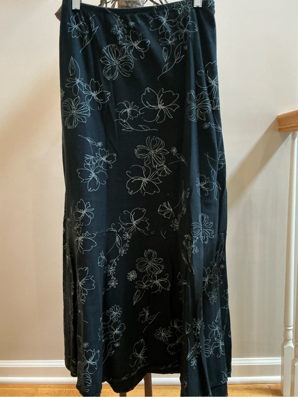 fresh produce Black Maxi Skirt with White Floral Outline